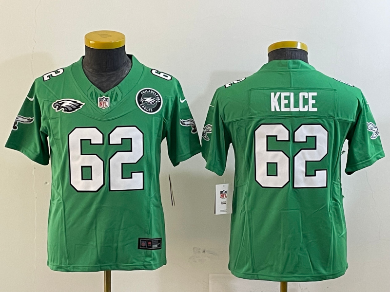 Youth 2025 Philadelphia Eagles #62 Kelce green Nike NFL jersey style 4